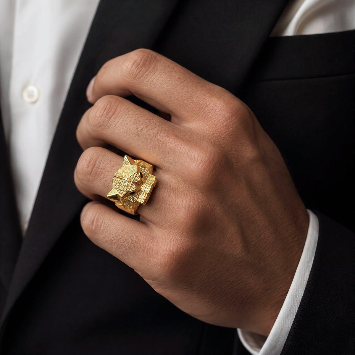 Gold Panther Stealth Band Ring jewellery product view 2