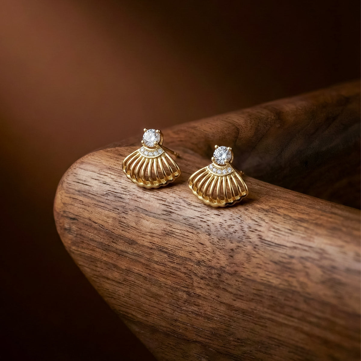 Shell Crystal Gold Stud Earrings jewellery product view 1