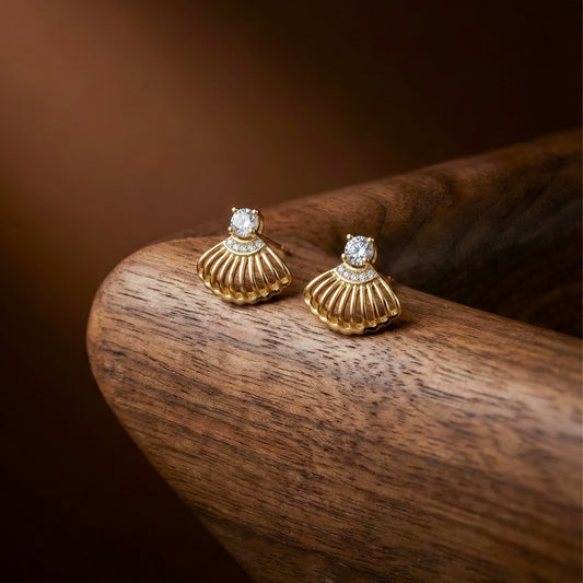 Shell Crystal Gold Stud Earrings jewellery product view 1