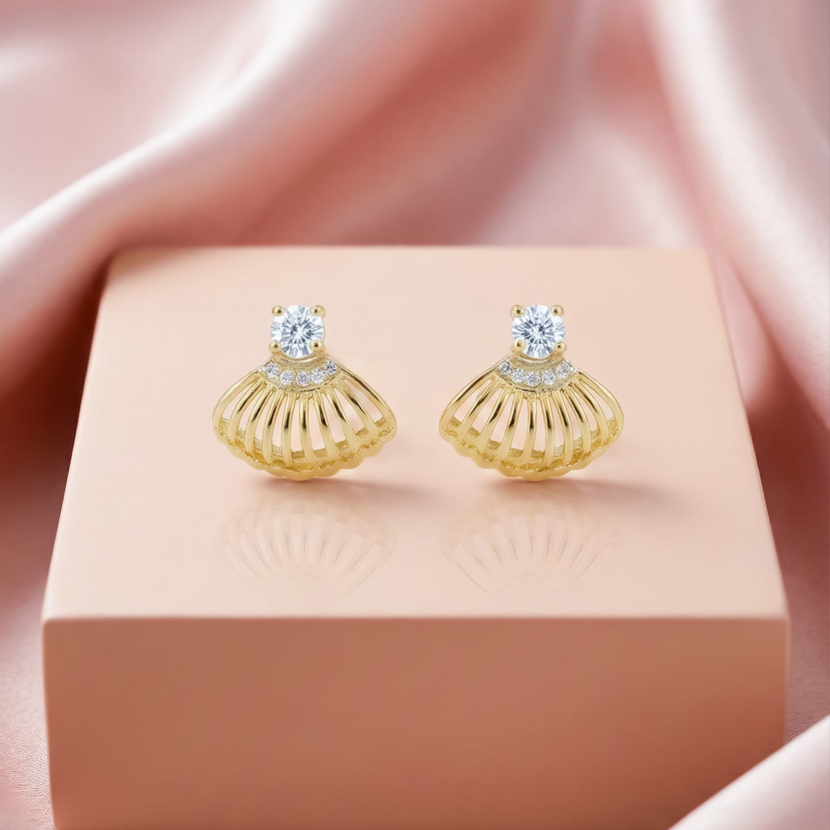 Shell Crystal Gold Stud Earrings jewellery product view 9